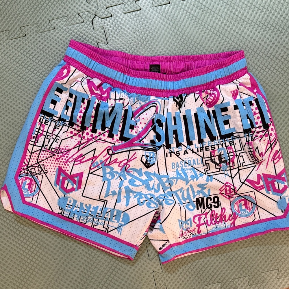 Mc9 Pink & Blue Graphic Men’s Athletic Shorts